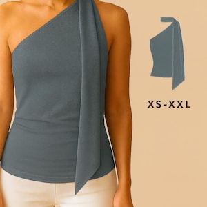 Minimalist Asymmetrical Scarf Top Sewing Pattern – Digital PDF, Beginner-Friendly Knit Top with Elegant Neck Tie