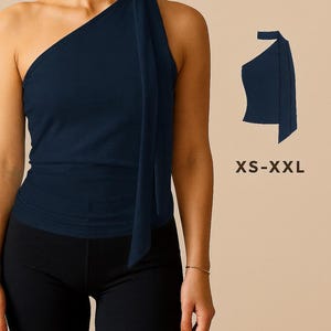Minimalist Asymmetrical Scarf Top Sewing Pattern – Digital PDF, Beginner-Friendly Knit Top with Elegant Neck Tie