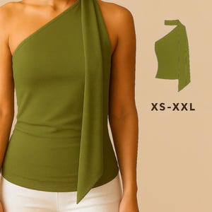 Minimalist Asymmetrical Scarf Top Sewing Pattern – Digital PDF, Beginner-Friendly Knit Top with Elegant Neck Tie