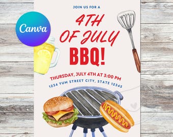 Editable Summer BBQ Birthday Invitation | Instant Download | BBQ Party | Digital Invite Template | Canva