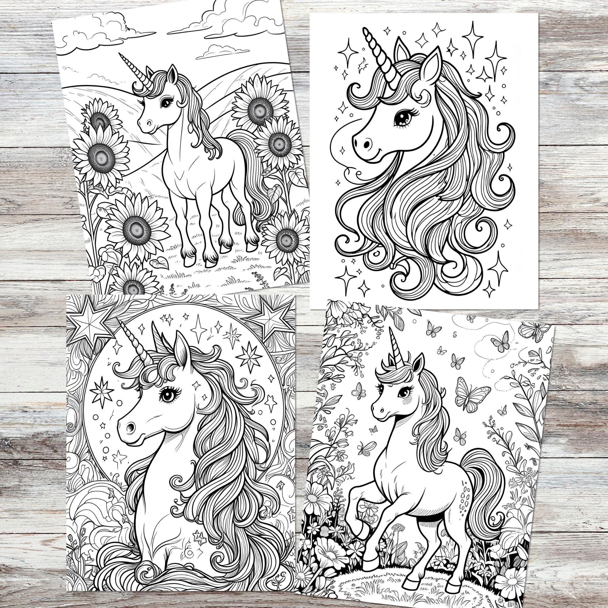 10 Printable Unicorn Coloring Pages PDF - Etsy