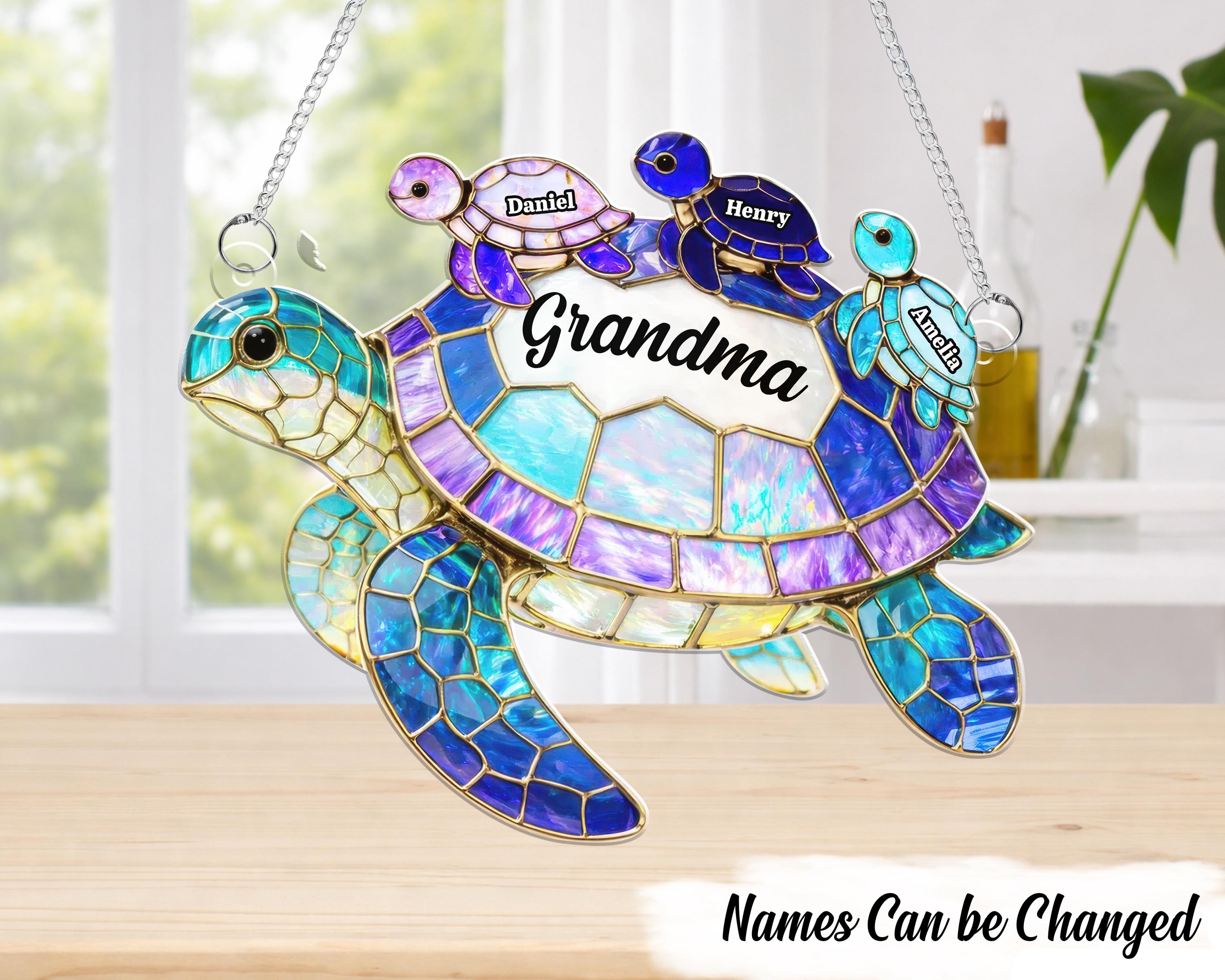 【tomoe】クリスタルトーンズ社Ocean Gold 10インチB+15 Mom Grandma Sea Turtle Personalized Suncatcher Ornament, Sea