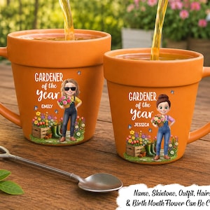 Taza de cerámica personalizada con diseño de maceta para jardinero/a del año, regalo para amantes de la jardinería, taza con la flor de nacimiento para mamá, abuela, regalo de jubilación para jardineros/as.