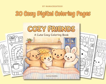 Cozy Friends Coloring Book | Cute Animal Coloring Pages | Printable & Digital PDF + PNG