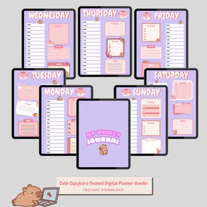 Cute Capybara Weekly Journal - Digital Planner Bundle - Cute Daily Planner Monday to Sunday - Instant Download