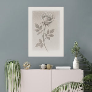 Pencil Rose Drawing Print – Botanical Fine Art Wall Decor – Monochrome Line Art – A3 A4 A2 Sizes – Minimalist Nature Art Print
