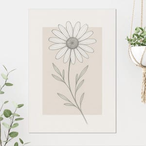 Bleistift Zeichnung Druck – Gänseblümchen Zeichnung Druck – Botanische Kunst Wand dekor – Monochrome Linie Kunst – A3 A4 A2 Größen – Minimalistische Natur Kunstdruck