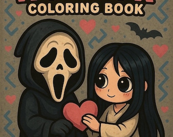 Creepy-Cute Horror Coloring Book | Ghostface & Samara Chibi (Digital Download), love gift for her