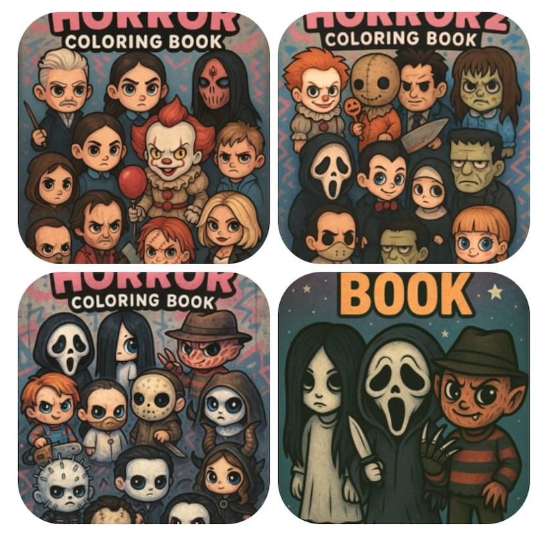 PACK of 4 Cute Horror Icons Coloring Books | Creepy Chibi Killers ...
