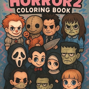 Lindo libro para colorear de terror chibi: 30 personajes adorables y espeluznantes para adultos, páginas kawaii de Halloween, arte lineal espeluznante A4