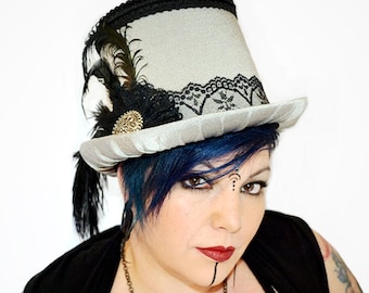 Gray Top Hat, Top Hat, Steampunk Hat, Costume Top Hat, Steampunk Top Hat, OOAK Hat, Wedding Hat, Festival Hat, Top Hat