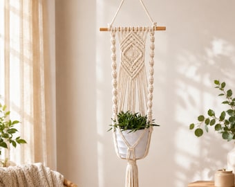 Macrame Plant Hanger, Boho Wall Mounted Flower Pot Basket for Indoor Decor