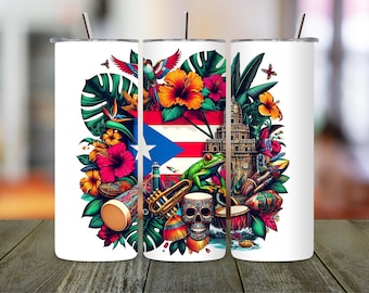 Tumbler con bandiera di Porto Rico: design a sublimazione Boricua (download digitale PNG)