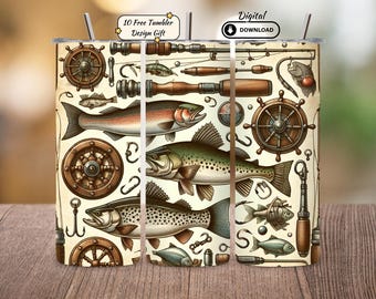 Fishing Tumbler Wrap: Mens Tumbler Sublimation Design (20oz Skinny Digital Download