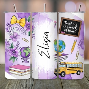 Teacher Coquette Tumbler Wrap PNG, Add Name Text Sublimation, 20 oz Skinny Seamless Design, Cute Back to School Digital Download