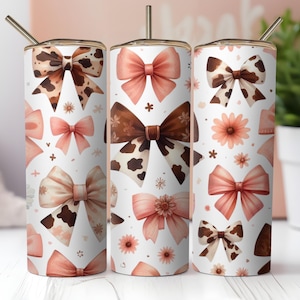 Coquette Tumbler Wrap PNG: Pink Bows & Plaid (Digital Download 20oz Skinny Tumbler Sublimation Design)