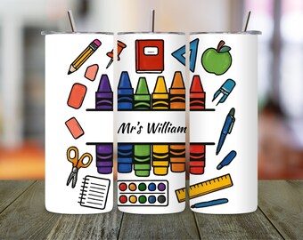 Personalized Crayons Names Tumbler Wrap,Custom Teacher Sublimation Designs,20 oz Skinny Tumbler Png