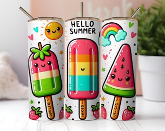 Summer Popsicles Tumbler Wrap: Colorful Ice Cream Sublimation Design (PNG Digital Download)