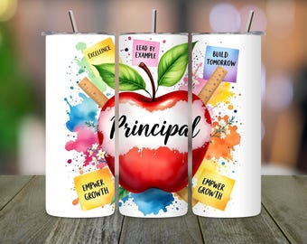 Diseño de sublimación para vasos térmicos con diseño de manzana para director, regalo escolar (descarga digital)