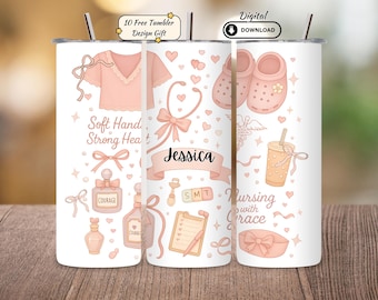 Personalisierte Krankenschwester Tumbler Wrap PNG: 20 Unzen Skinny Sublimation Design (Digitaler Download