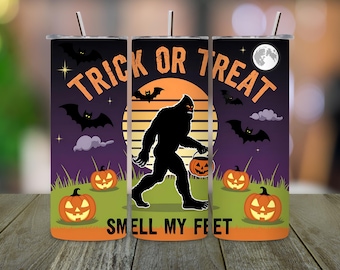ハロウィン ビッグフット タンブラーラップ PNG、20 オンス スキニータンブラー昇華デザイン (デジタルダウンロード)