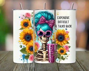 Snarky Skeleton Tumbler Wrap PNG: Funny Sublimation Design (Digital Download)