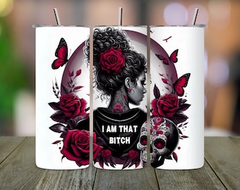 Gothic Rose Tumbler Wrap PNG: Sassy Sublimation Design (Digital Download