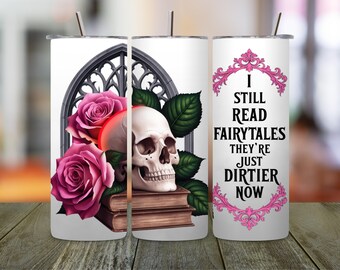 Gothic Fairytale Tumbler Wrap PNG: Skull & Roses Sublimation Design (Digital Download)