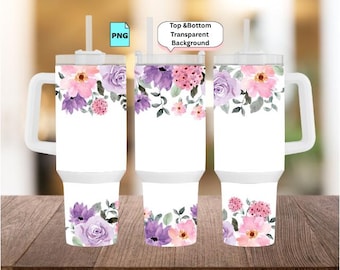 Floral Tumbler Wrap PNG: 40oz Full Handle Sublimation Design (Digital Download