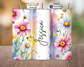 Daisy Tumbler Wrap PNG: bloemensublimatieontwerp (digitale download 20oz magere beker)