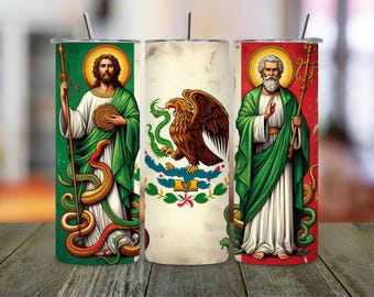 Envoltura para vaso de San Judas Tadeo: Bandera mexicana con brillantina por sublimación (descarga digital)