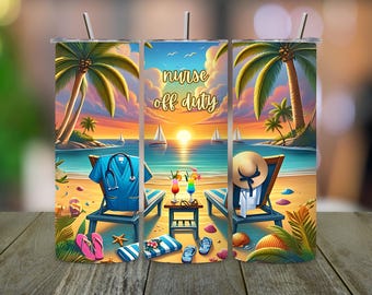 Verpleegkundige strandbeker wrap, 20oz mager sublimatieontwerp (digitale png-download)