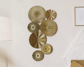 Metal Disc Wall Decor, Gold Minimalist Mural Art for Living Room Bedroom Decor