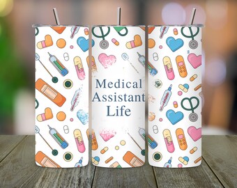 Medicinsk assistent Tumbler Wrap PNG: 20oz smal sublimeringsdesign (digital nedladdning)