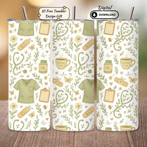 Floral Nurse Life Tumbler Wrap PNG , 20 oz Skinny Tumbler Sublimation Design for Nursing Gift or Medical Worker , Instant Digital Download