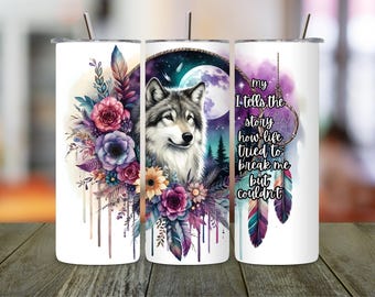 Envoltura para vaso "Lobo de Amor Propio": Diseño de sublimación de atrapasueños (descarga digital)