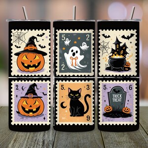 Envoltorio de vaso retro de Halloween: Diseño PNG de gato fantasma espeluznante (descarga digital)