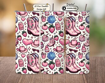 Pink Cowgirl Tumbler Wrap: Retro Western Sublimation Design (PNG Digital Download)