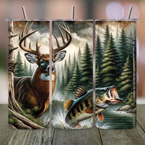 Fishing Tumbler Wrap, Deer Camo Tumbler, Hunting Season PNG, 20oz Skinny Tumbler Sublimation, Straight Tumbler Design, Digital Download