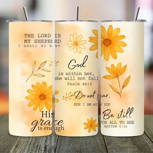 Christian Bible Verse Tumbler Wrap, Floral Sublimation Design (PNG Digital Download)