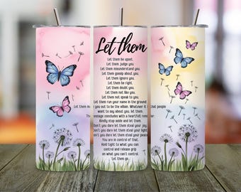 Inspirational Tumbler Wrap PNG: Let Them Go, design a sublimazione sottile da 20 once (download digitale)