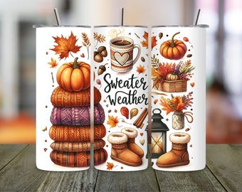 Envoltura de vaso de otoño PNG: Café acogedor, hojas de otoño (descarga digital)
