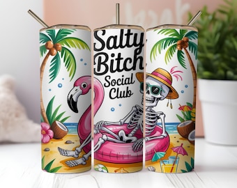 Salty Bitch Social Club Tumbler Wrap PNG, Summer Beach Sublimation Design (Digital Download)