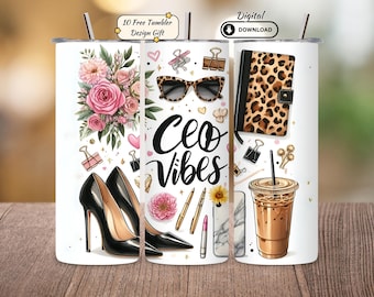 CEO Leopard Tumbler Wrap PNG: 20oz Skinny Tumbler Sublimation Design (Digital Download