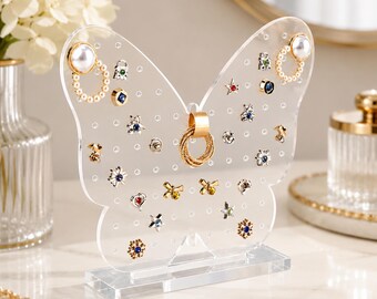 Acrylic Butterfly Earring Holder, Clear Jewelry Display Stand for Dresser