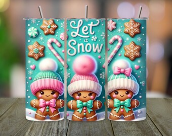 ジンジャーブレッド タンブラー ラップ PNG、Let It Snow、20 オンス スキニー タンブラー (デジタルダウンロード)
