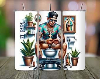 Disegno a sublimazione del bicchiere El Papa: PNG latinoamericano divertente (download digitale)