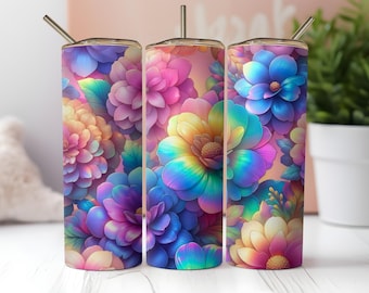 Floral Tumbler Wrap PNG, Colorful Flowers Sublimation Design (Digital Download)