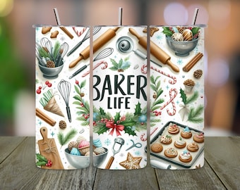Baker Life Tumbler Wrap PNG: Winter Baking Sublimation Design (Digital Download)