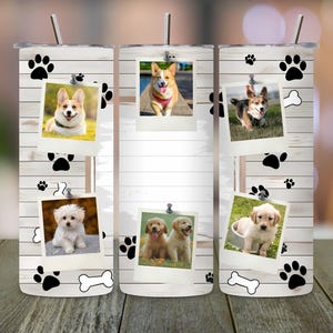 Dog Photo Tumbler Wrap, Dog Lover Sublimation Design, Pet Paws PNG, 20oz Skinny Wrap, 6 Picture Frame Tumbler, Waterslide Download